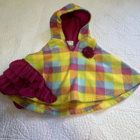 A Million Polkadots Plaid Hooded Poncho Colorful Plaid ‎ with Ruffles 18 Months - Picture 11 of 11